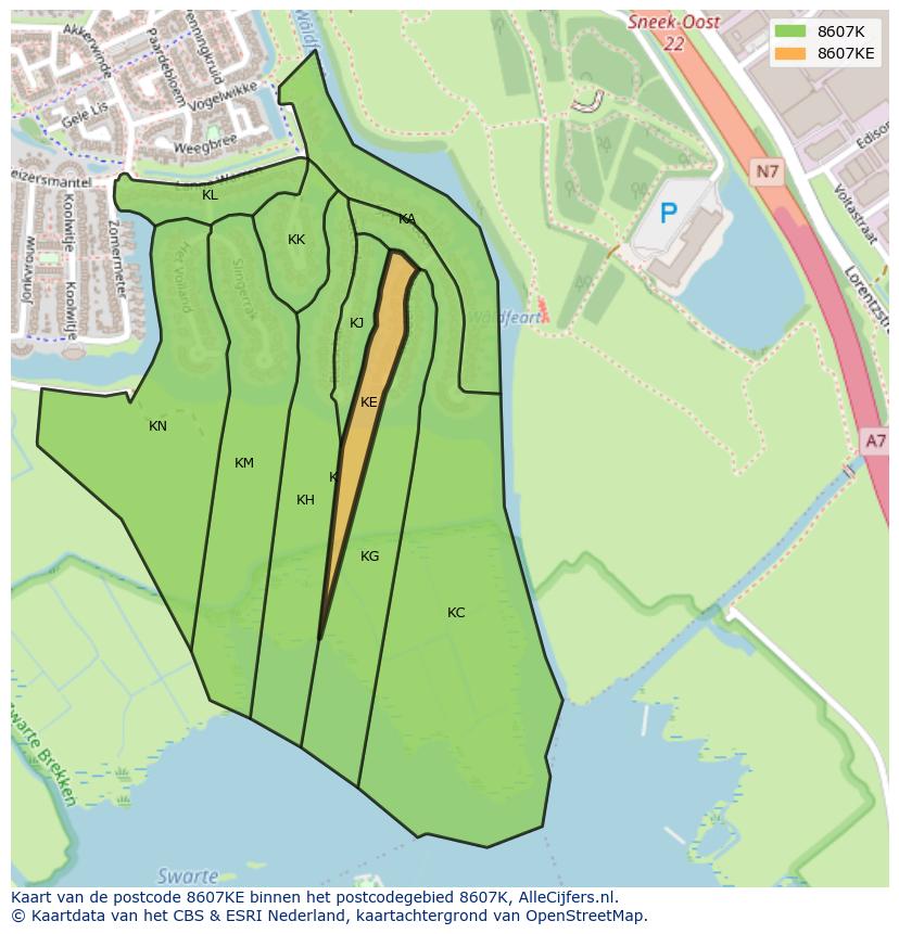 Afbeelding van het postcodegebied 8607 KE op de kaart.