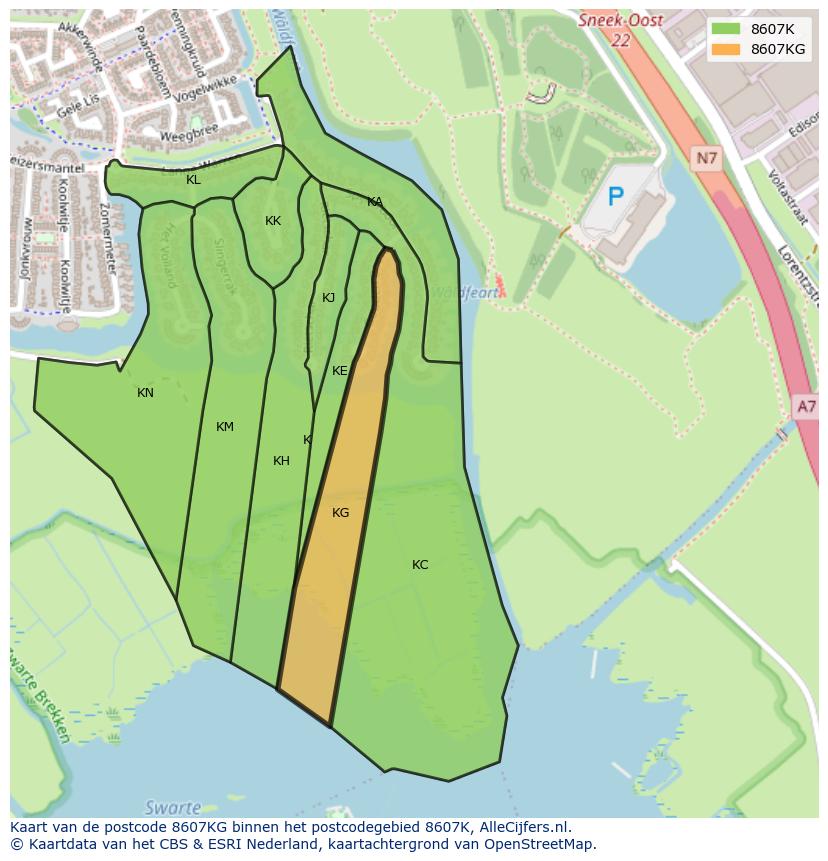 Afbeelding van het postcodegebied 8607 KG op de kaart.