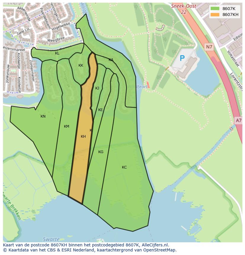 Afbeelding van het postcodegebied 8607 KH op de kaart.