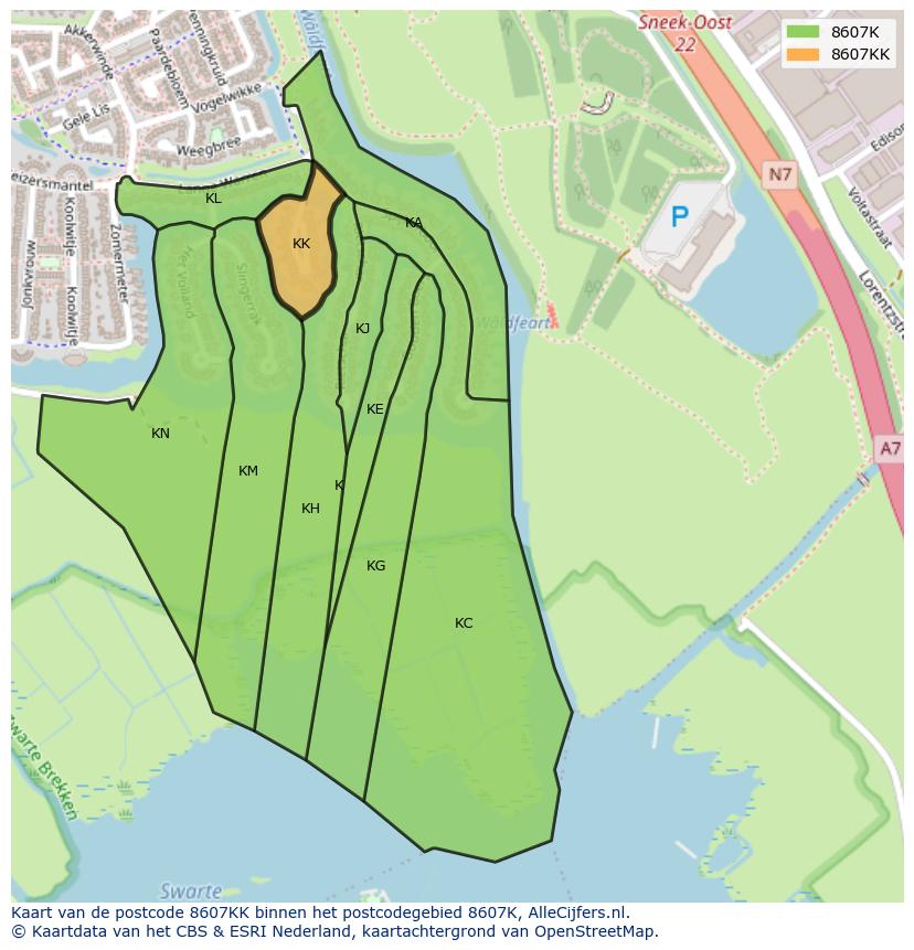 Afbeelding van het postcodegebied 8607 KK op de kaart.