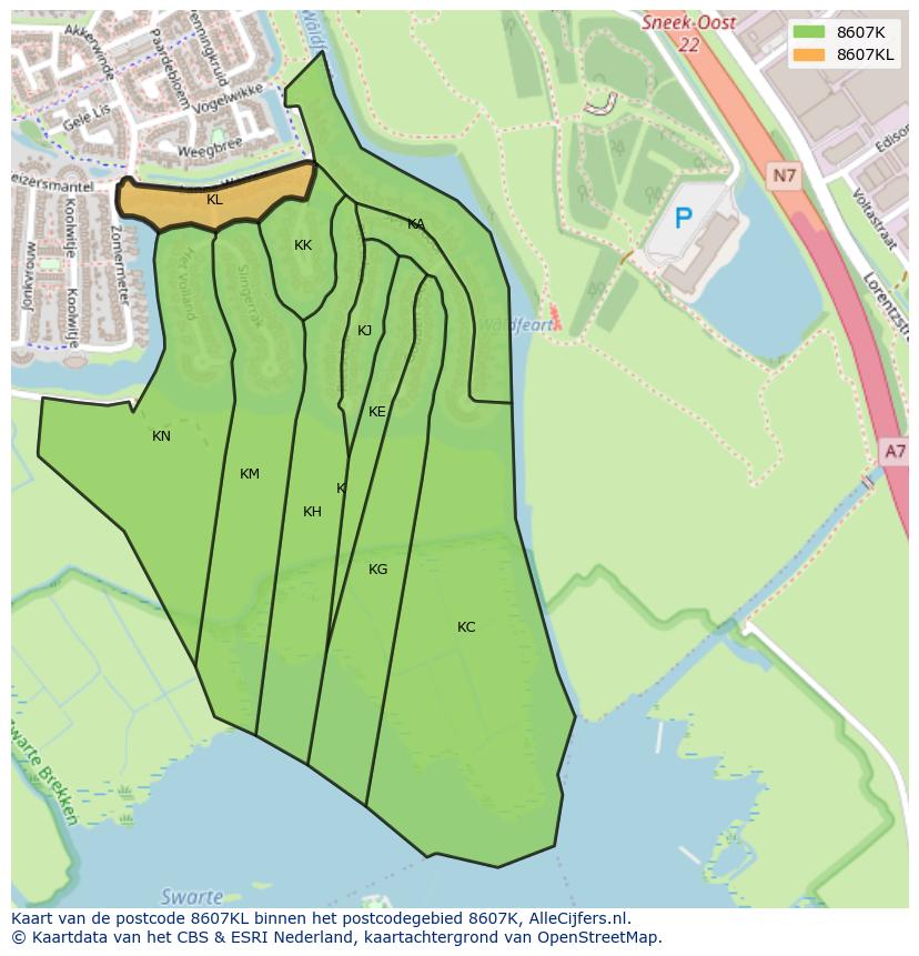 Afbeelding van het postcodegebied 8607 KL op de kaart.