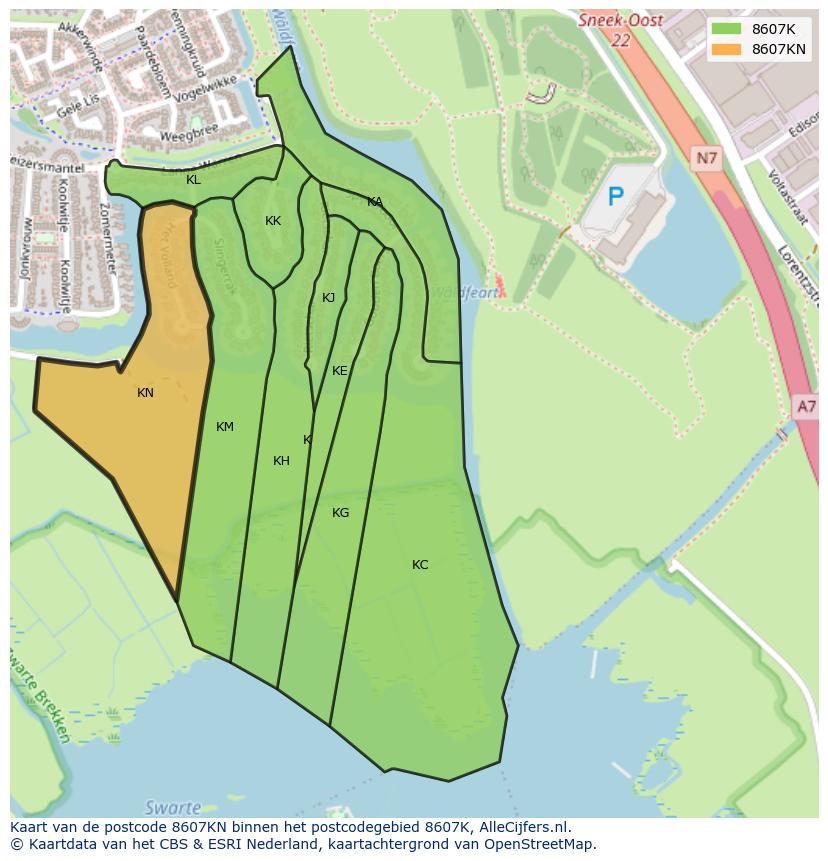 Afbeelding van het postcodegebied 8607 KN op de kaart.