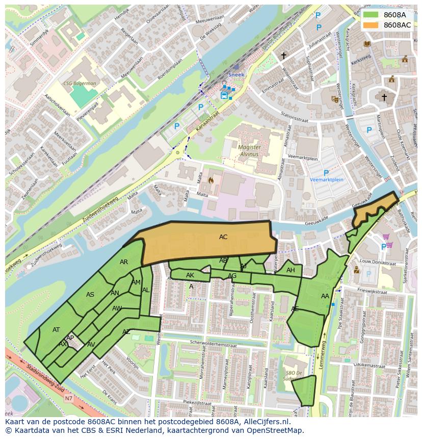 Afbeelding van het postcodegebied 8608 AC op de kaart.