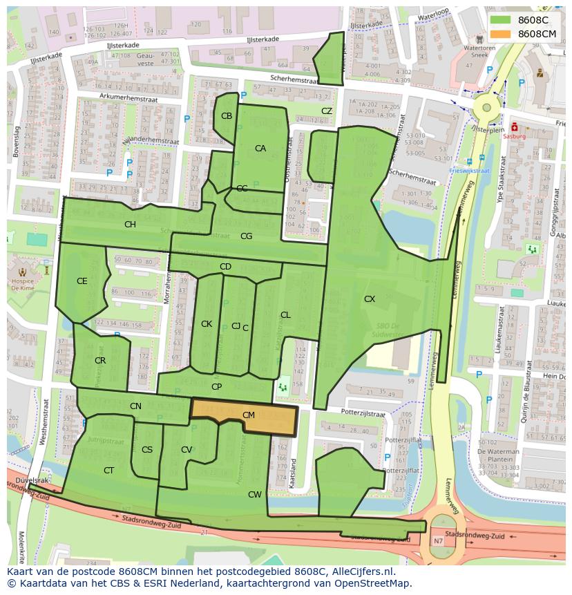 Afbeelding van het postcodegebied 8608 CM op de kaart.