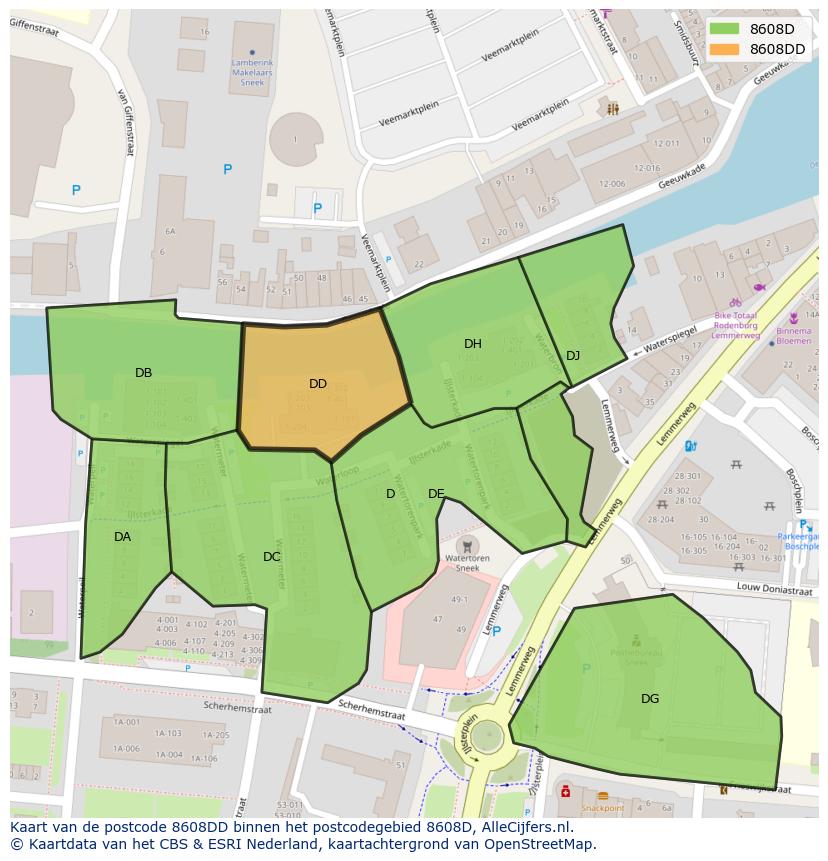 Afbeelding van het postcodegebied 8608 DD op de kaart.