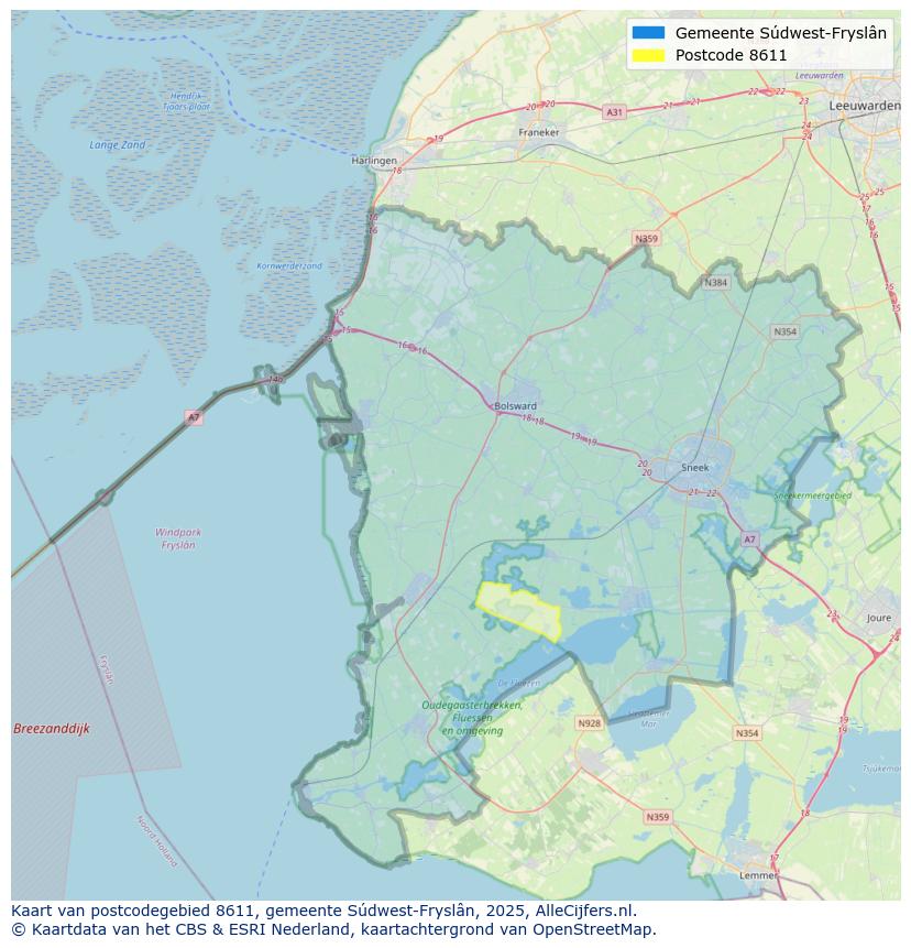 Afbeelding van het postcodegebied 8611 op de kaart.