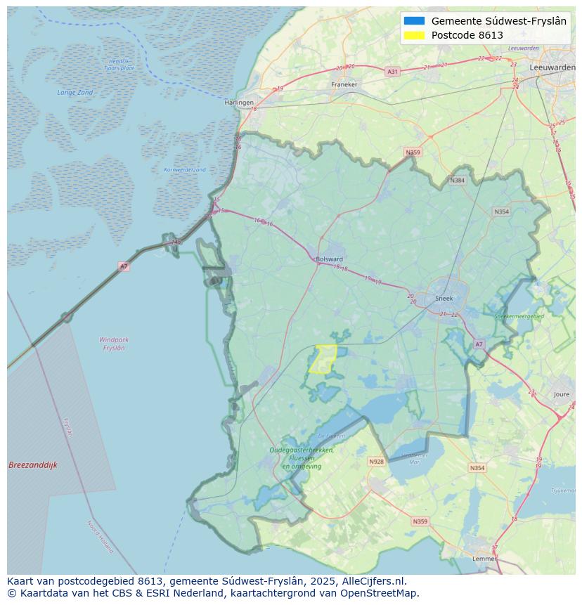 Afbeelding van het postcodegebied 8613 op de kaart.