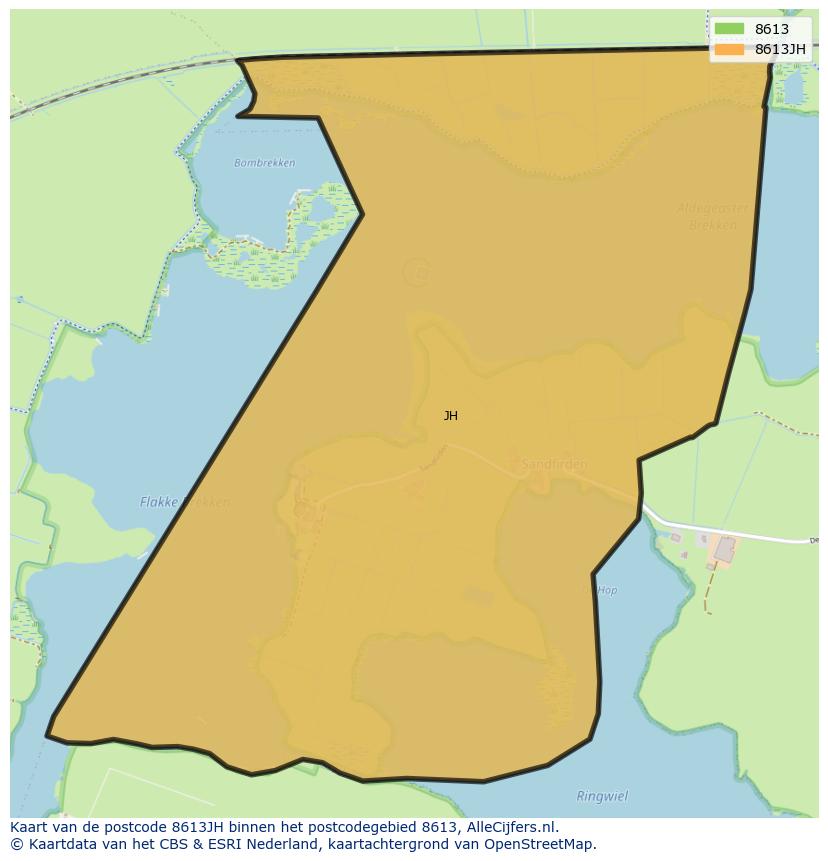 Afbeelding van het postcodegebied 8613 JH op de kaart.