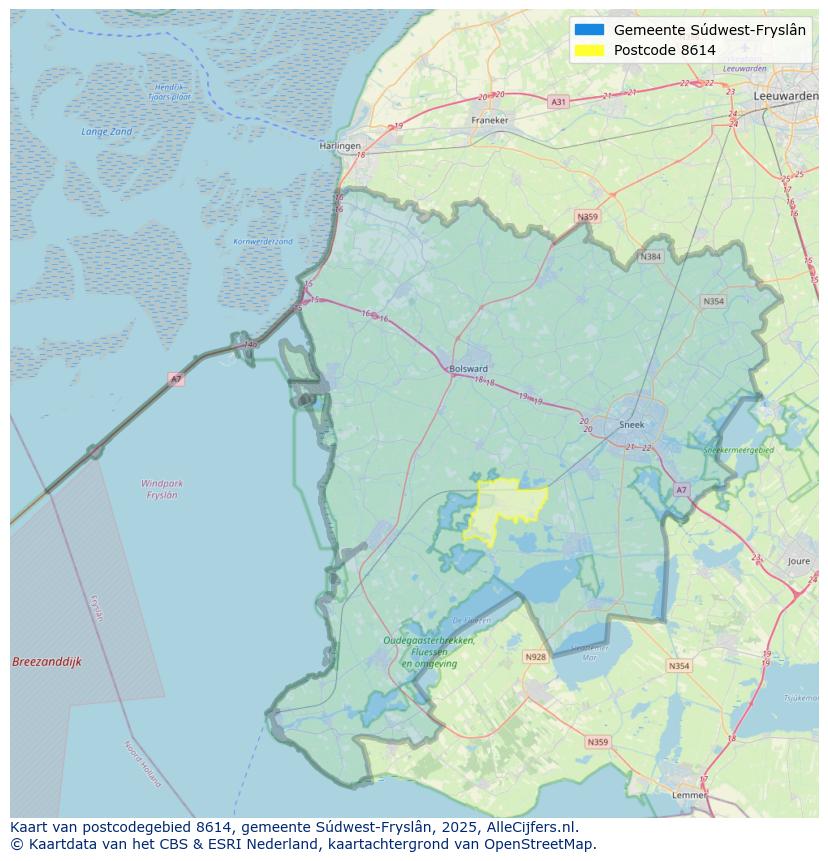 Afbeelding van het postcodegebied 8614 op de kaart.