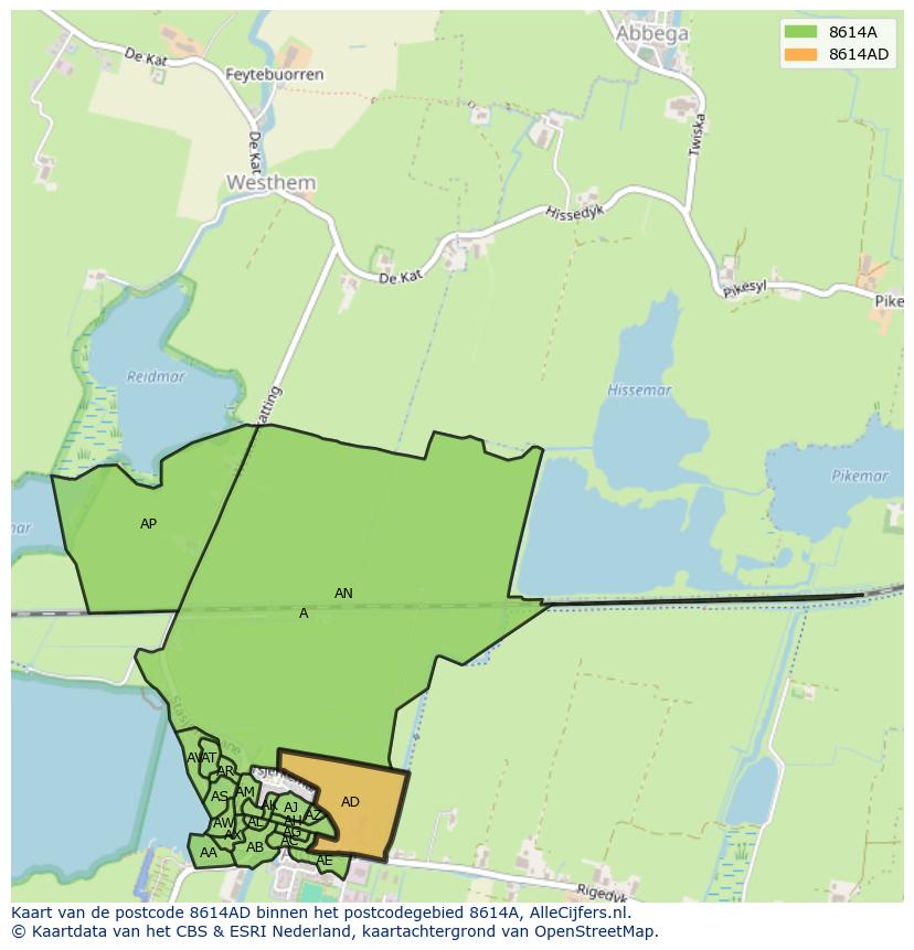 Afbeelding van het postcodegebied 8614 AD op de kaart.