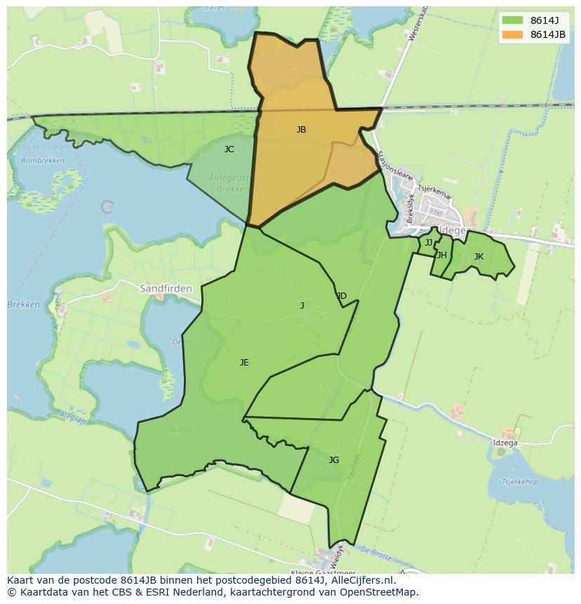 Afbeelding van het postcodegebied 8614 JB op de kaart.