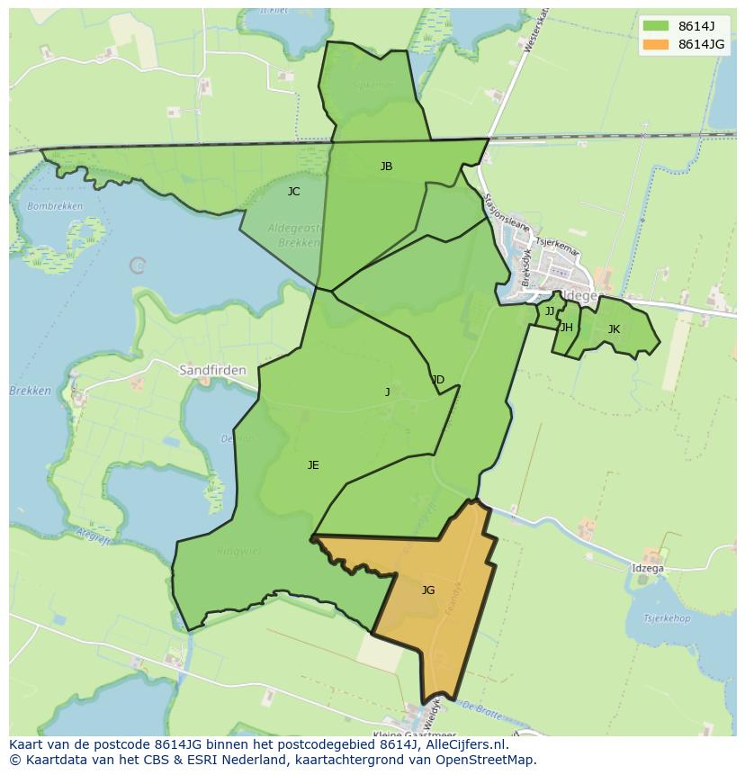 Afbeelding van het postcodegebied 8614 JG op de kaart.
