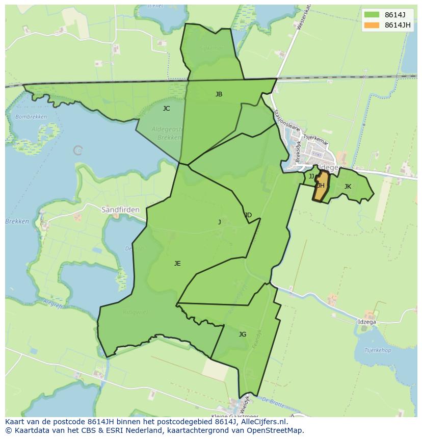 Afbeelding van het postcodegebied 8614 JH op de kaart.