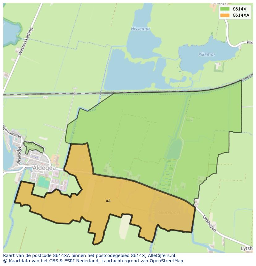 Afbeelding van het postcodegebied 8614 XA op de kaart.
