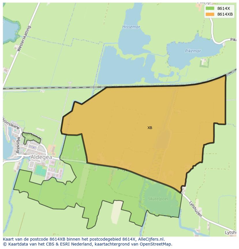 Afbeelding van het postcodegebied 8614 XB op de kaart.