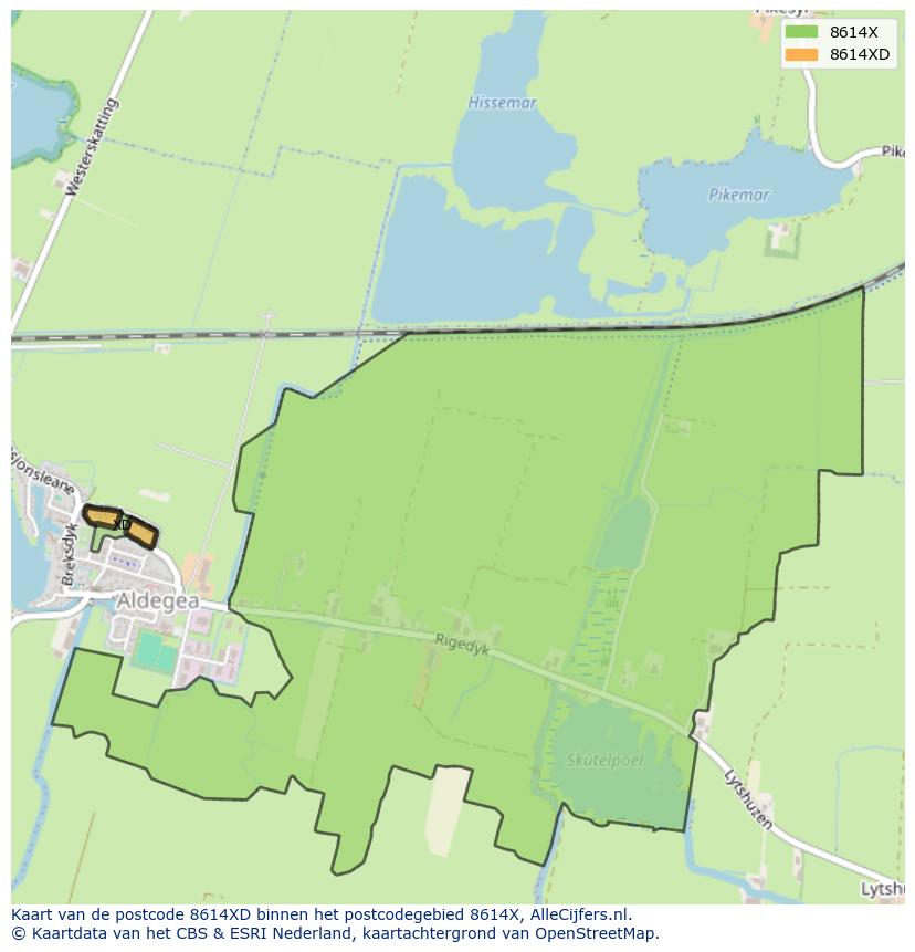 Afbeelding van het postcodegebied 8614 XD op de kaart.