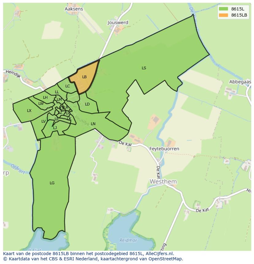 Afbeelding van het postcodegebied 8615 LB op de kaart.