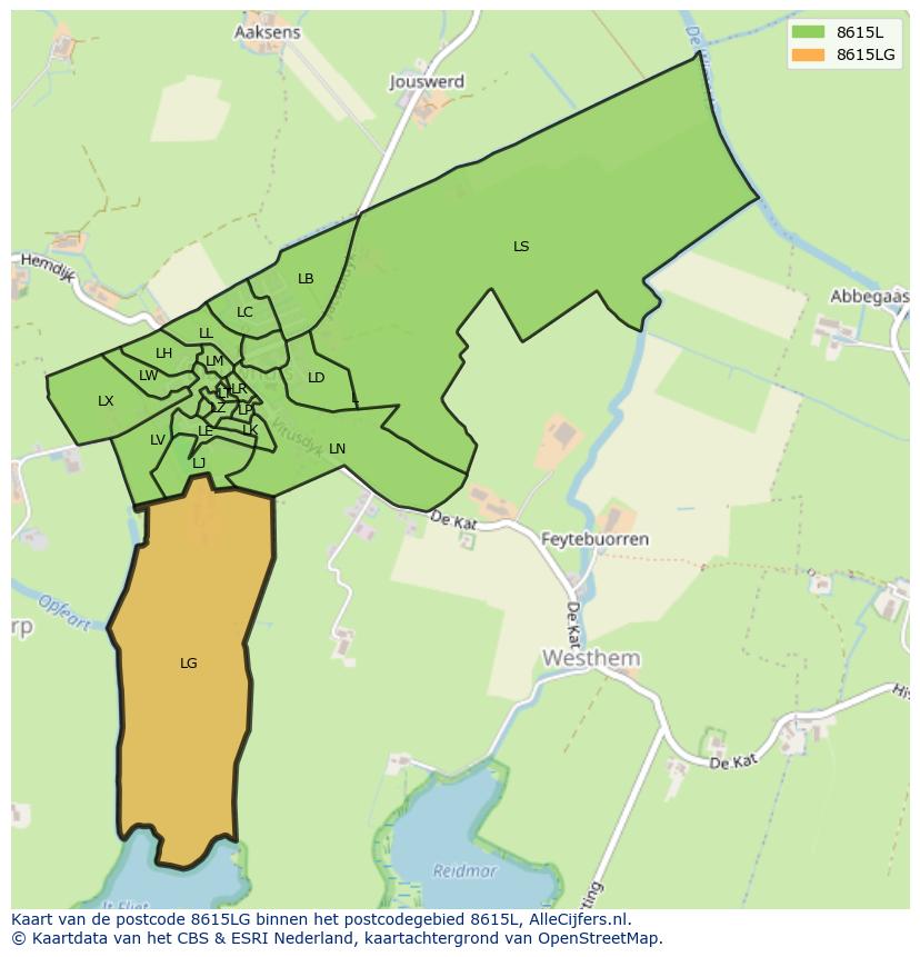 Afbeelding van het postcodegebied 8615 LG op de kaart.