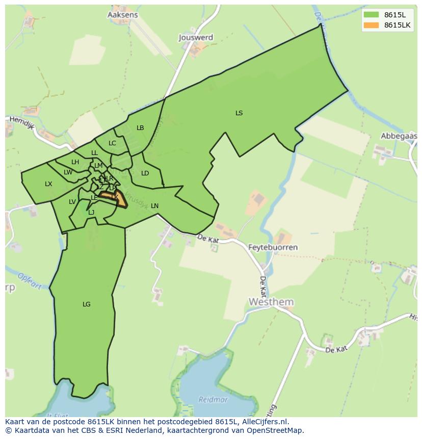 Afbeelding van het postcodegebied 8615 LK op de kaart.