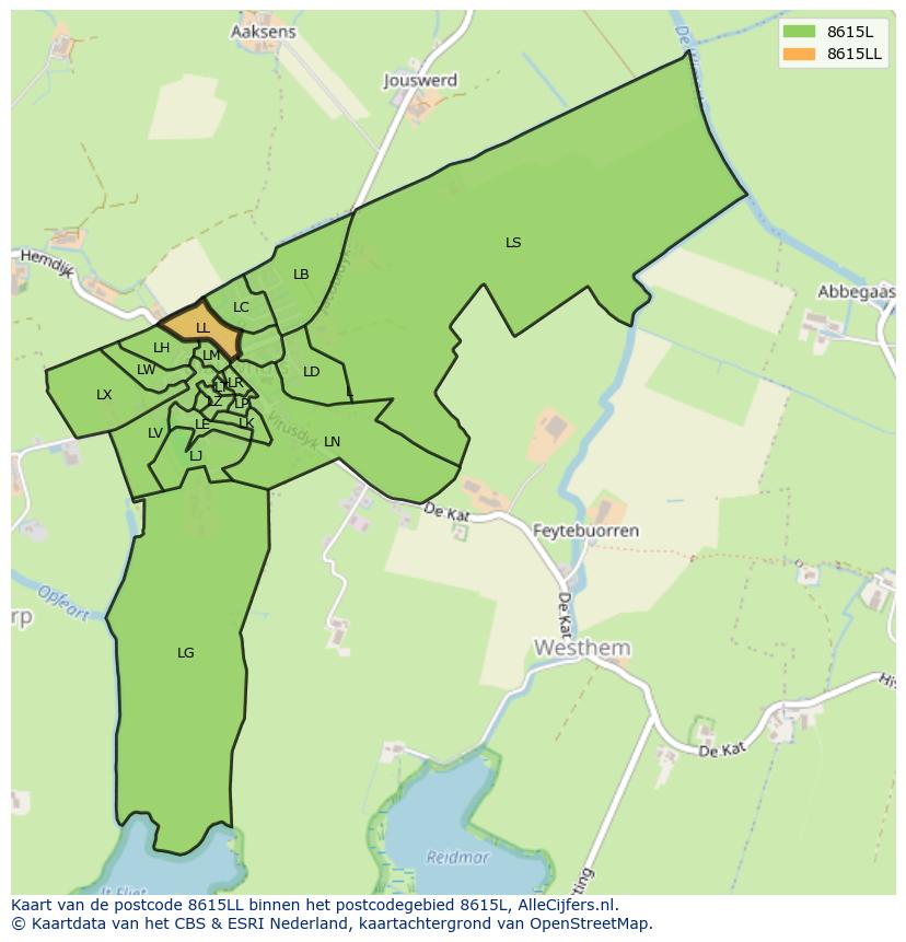 Afbeelding van het postcodegebied 8615 LL op de kaart.