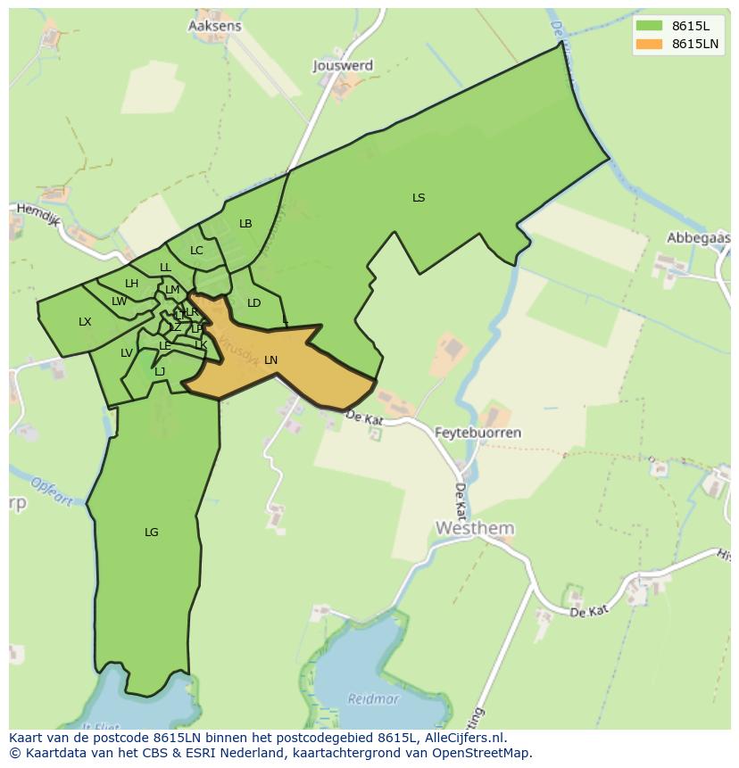 Afbeelding van het postcodegebied 8615 LN op de kaart.