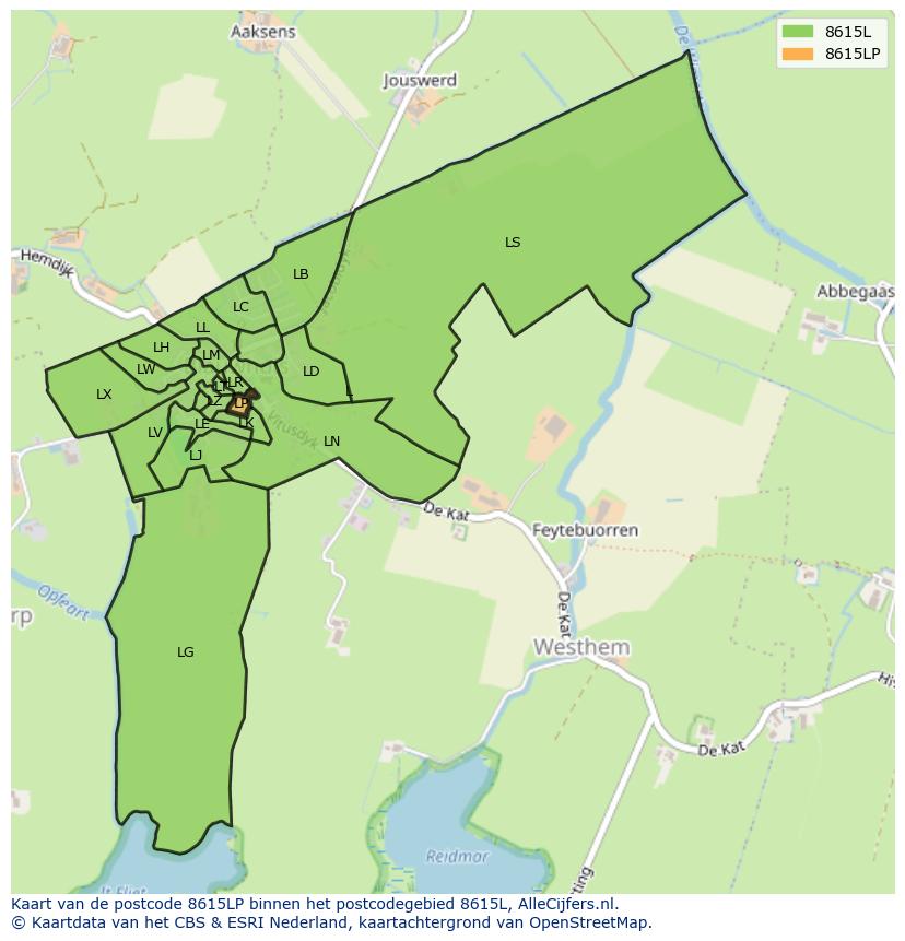 Afbeelding van het postcodegebied 8615 LP op de kaart.