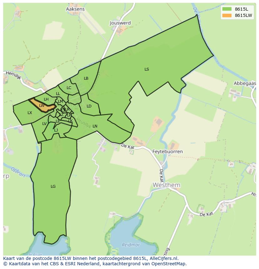 Afbeelding van het postcodegebied 8615 LW op de kaart.