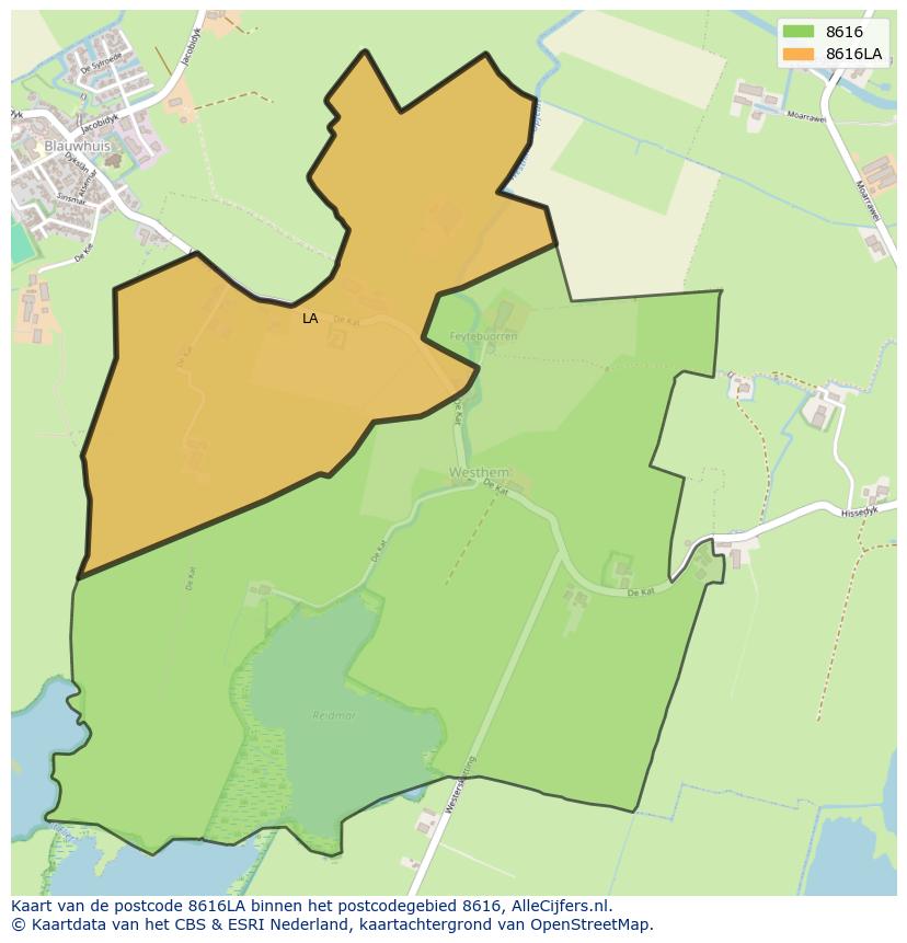 Afbeelding van het postcodegebied 8616 LA op de kaart.