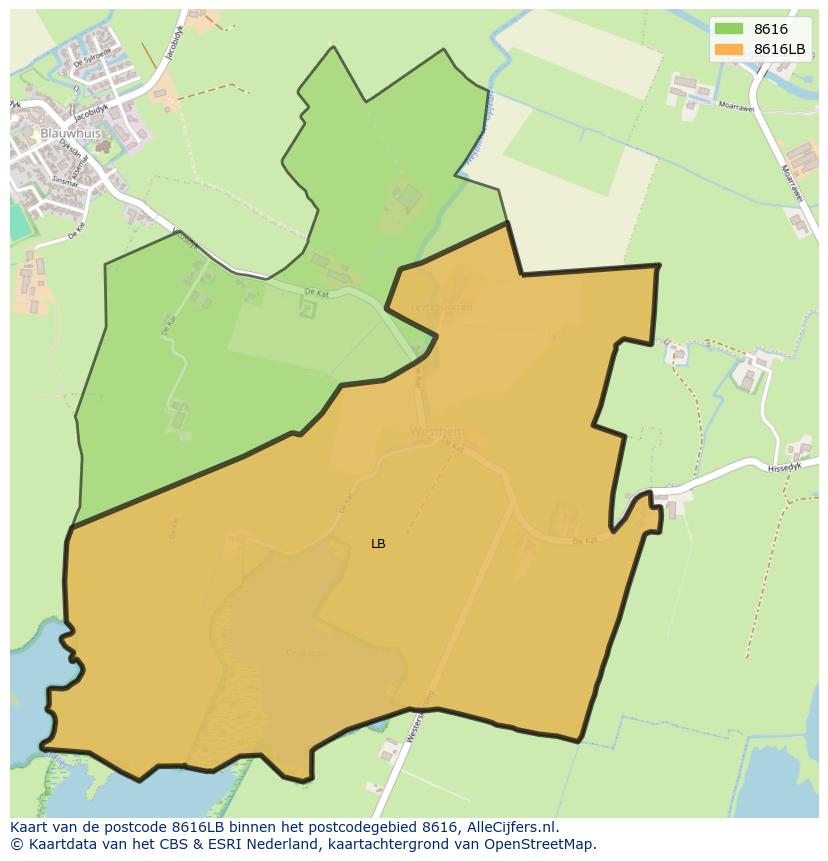 Afbeelding van het postcodegebied 8616 LB op de kaart.