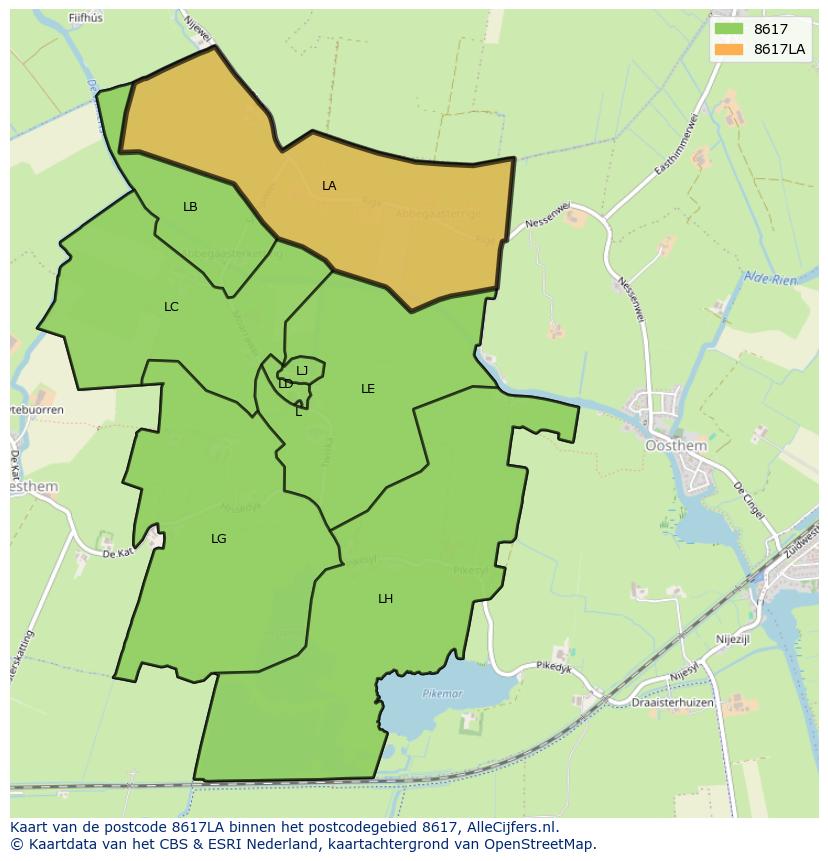 Afbeelding van het postcodegebied 8617 LA op de kaart.