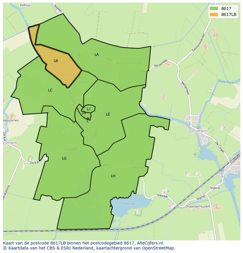 Afbeelding van het postcodegebied 8617 LB op de kaart.