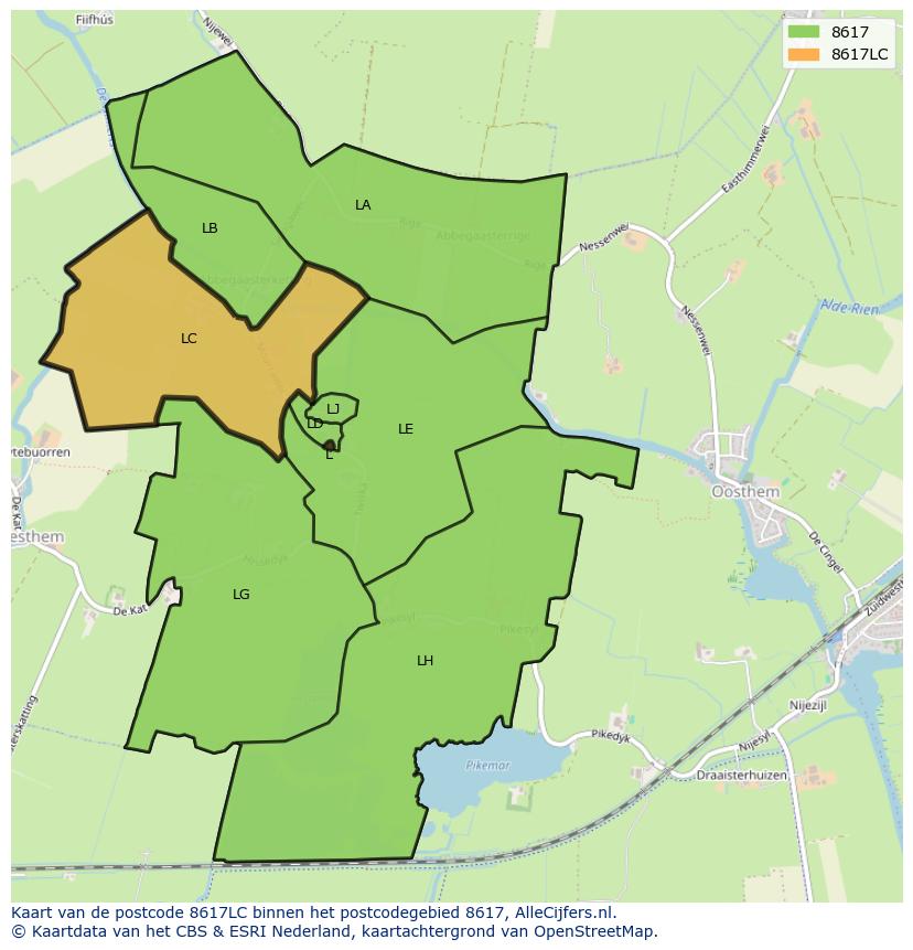 Afbeelding van het postcodegebied 8617 LC op de kaart.
