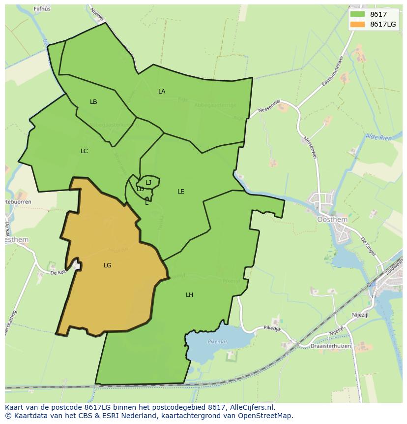 Afbeelding van het postcodegebied 8617 LG op de kaart.