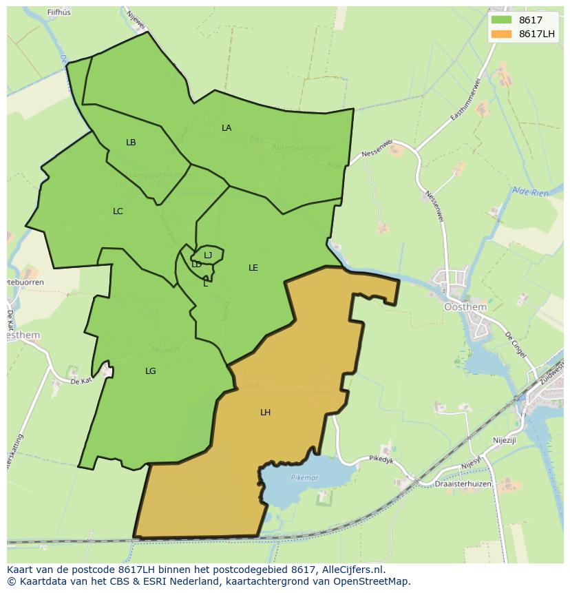 Afbeelding van het postcodegebied 8617 LH op de kaart.