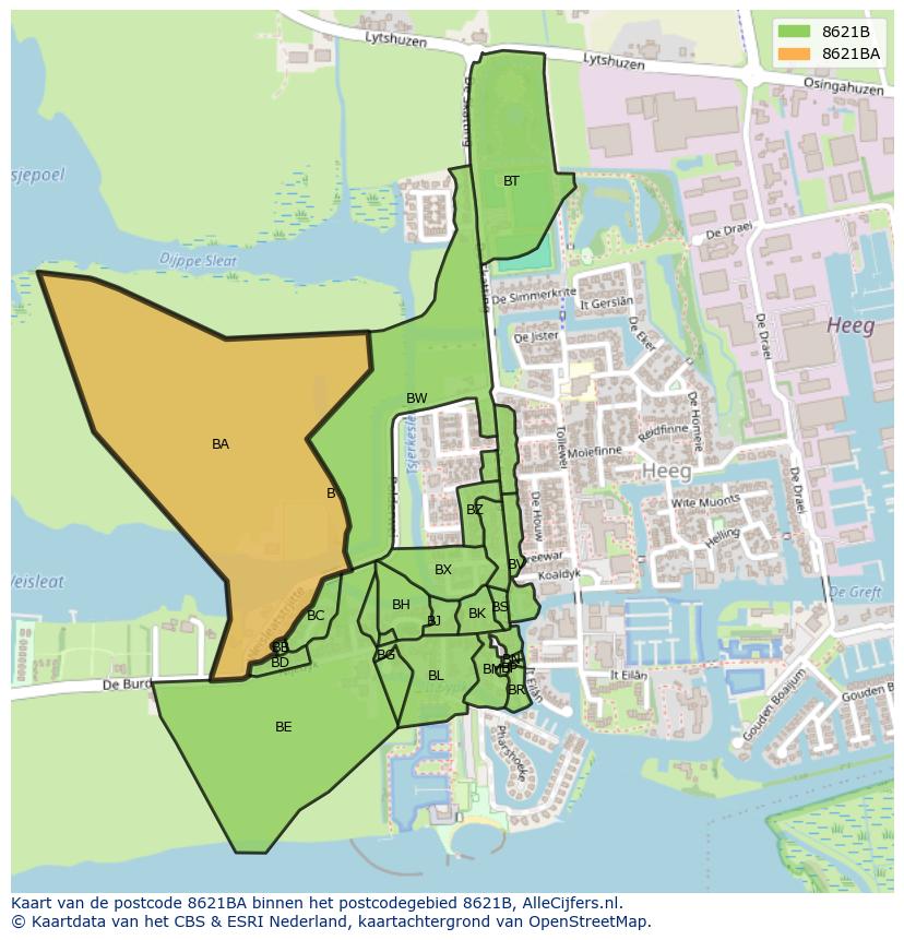 Afbeelding van het postcodegebied 8621 BA op de kaart.