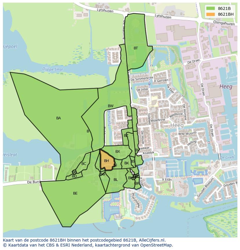 Afbeelding van het postcodegebied 8621 BH op de kaart.