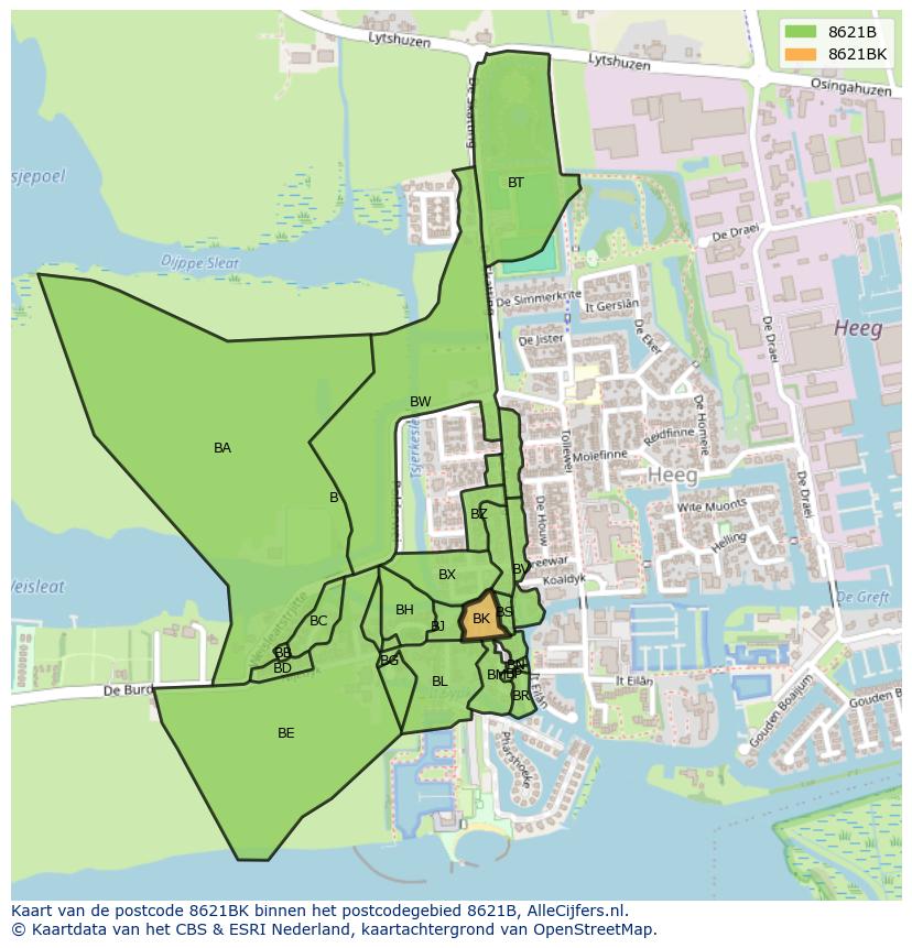 Afbeelding van het postcodegebied 8621 BK op de kaart.