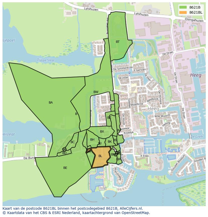 Afbeelding van het postcodegebied 8621 BL op de kaart.