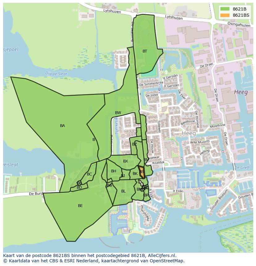 Afbeelding van het postcodegebied 8621 BS op de kaart.