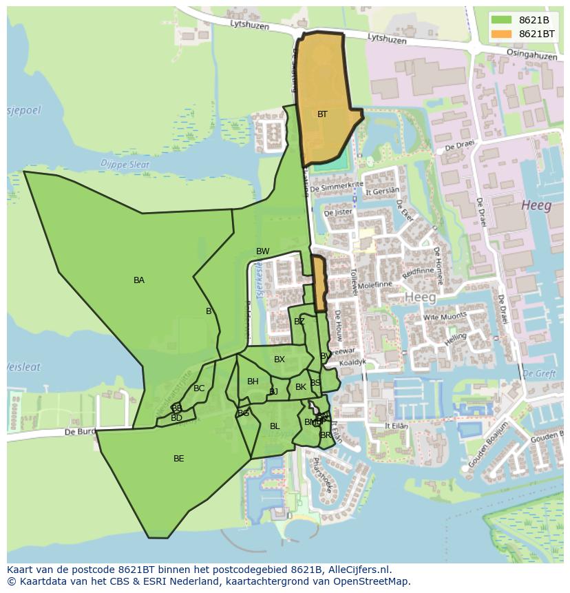 Afbeelding van het postcodegebied 8621 BT op de kaart.