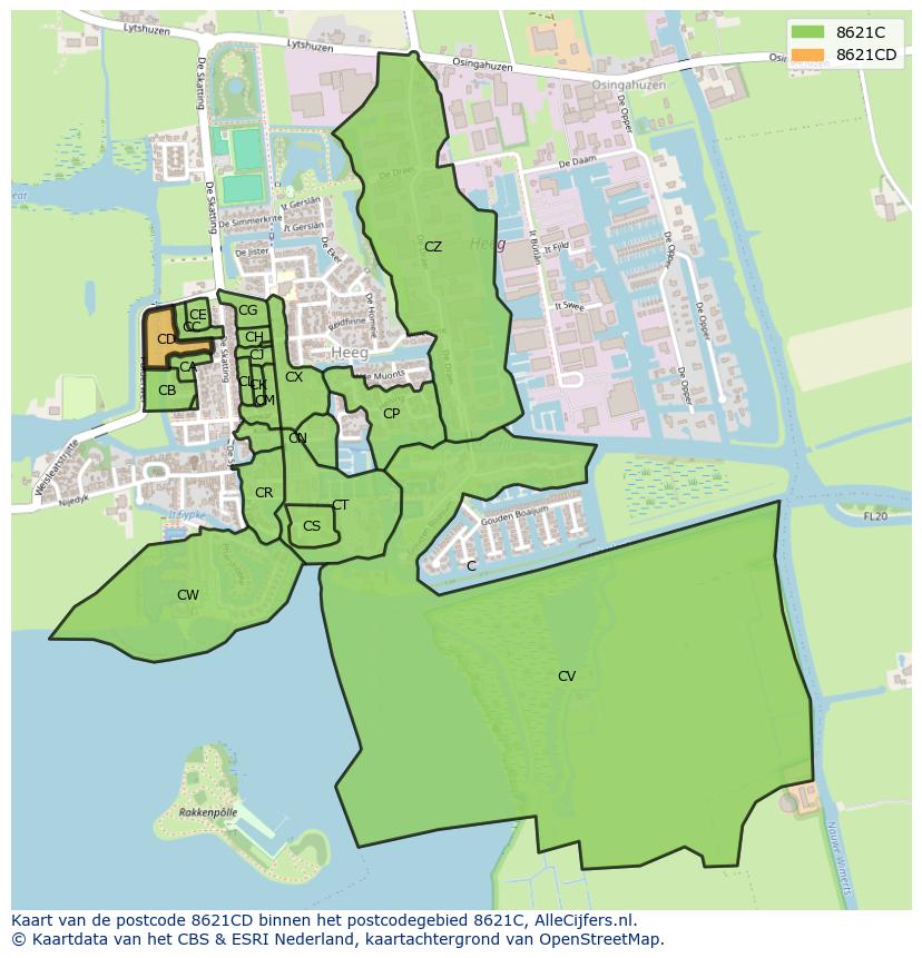 Afbeelding van het postcodegebied 8621 CD op de kaart.
