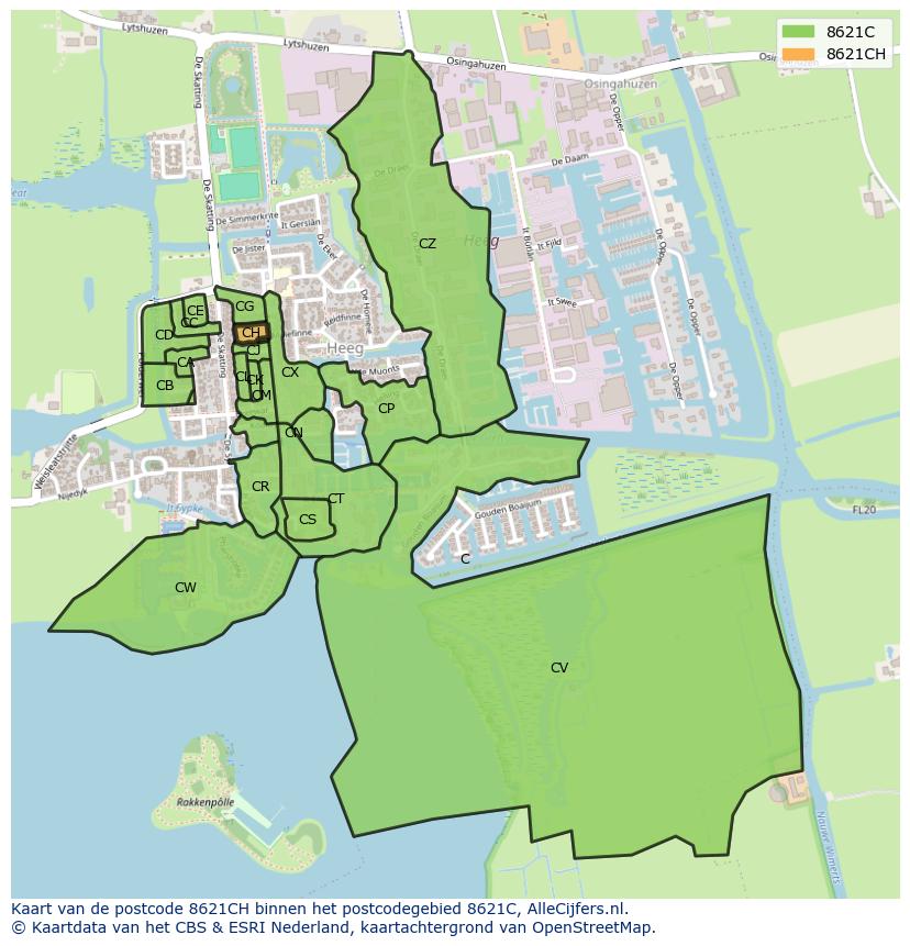 Afbeelding van het postcodegebied 8621 CH op de kaart.