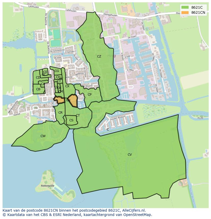 Afbeelding van het postcodegebied 8621 CN op de kaart.