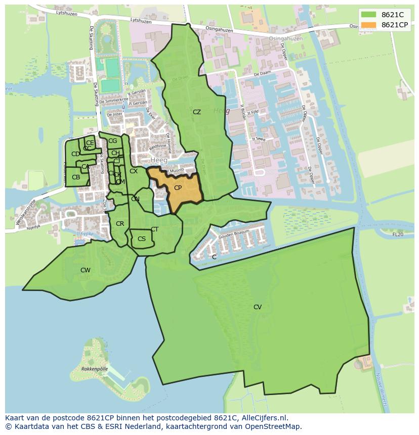Afbeelding van het postcodegebied 8621 CP op de kaart.