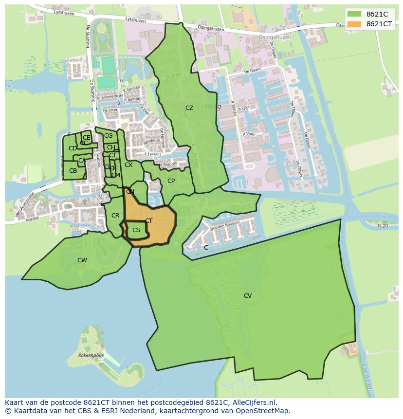 Afbeelding van het postcodegebied 8621 CT op de kaart.