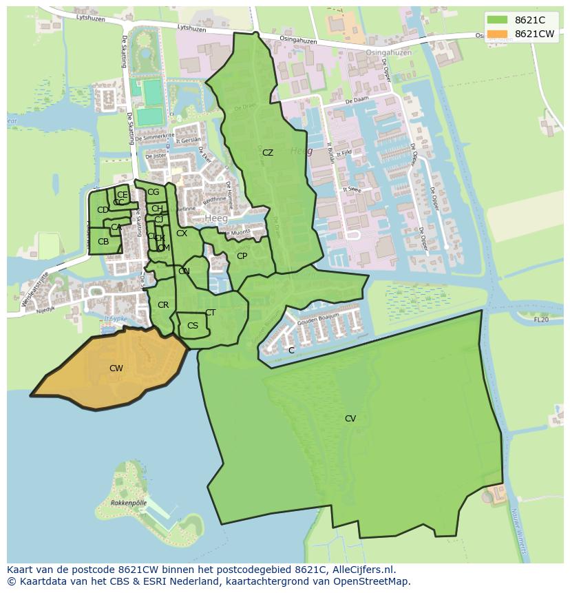 Afbeelding van het postcodegebied 8621 CW op de kaart.