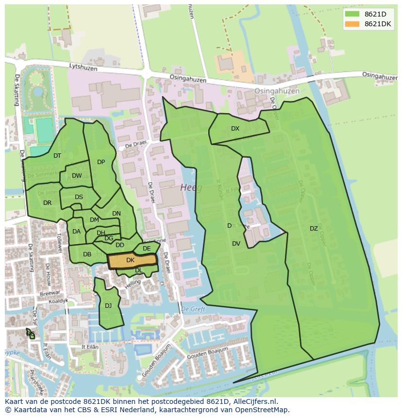 Afbeelding van het postcodegebied 8621 DK op de kaart.
