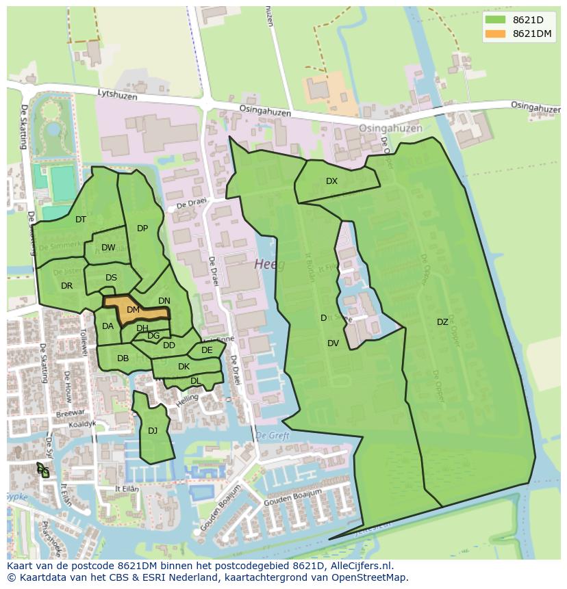 Afbeelding van het postcodegebied 8621 DM op de kaart.