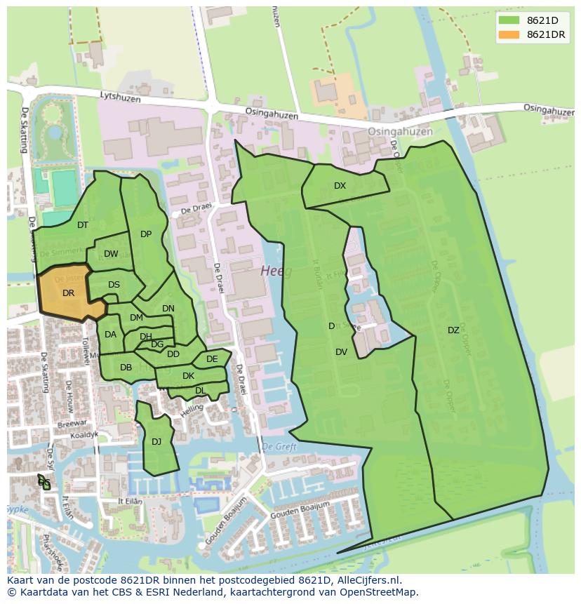 Afbeelding van het postcodegebied 8621 DR op de kaart.
