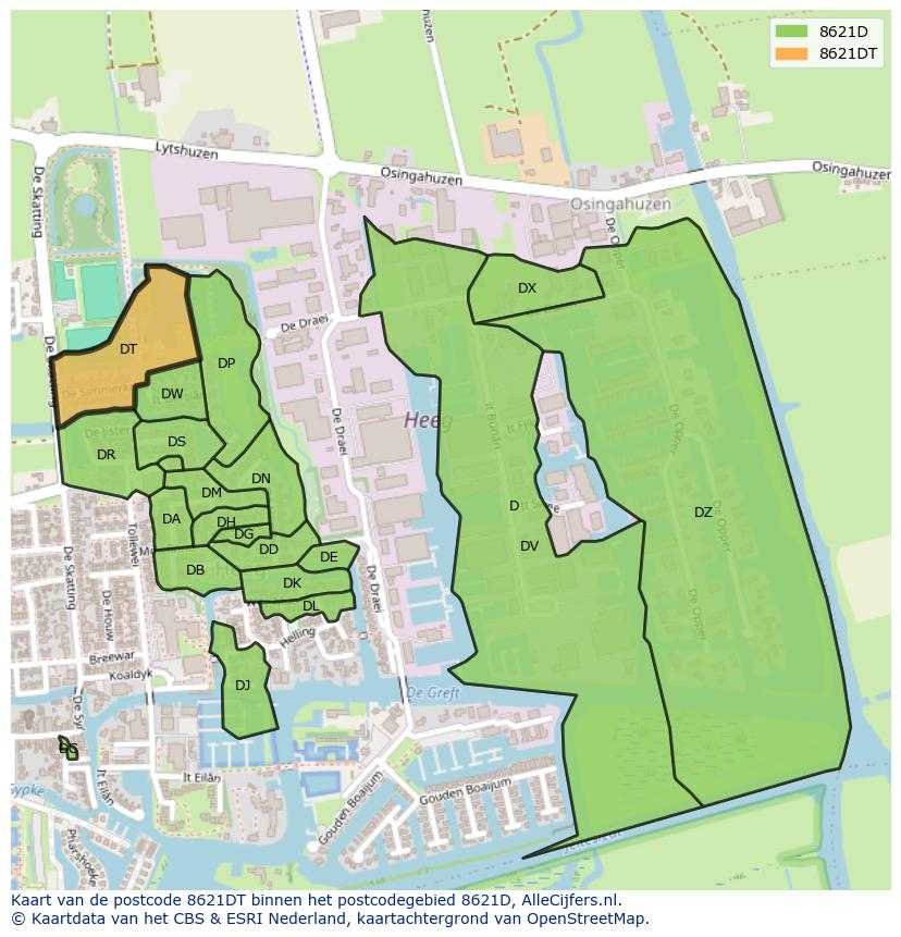 Afbeelding van het postcodegebied 8621 DT op de kaart.